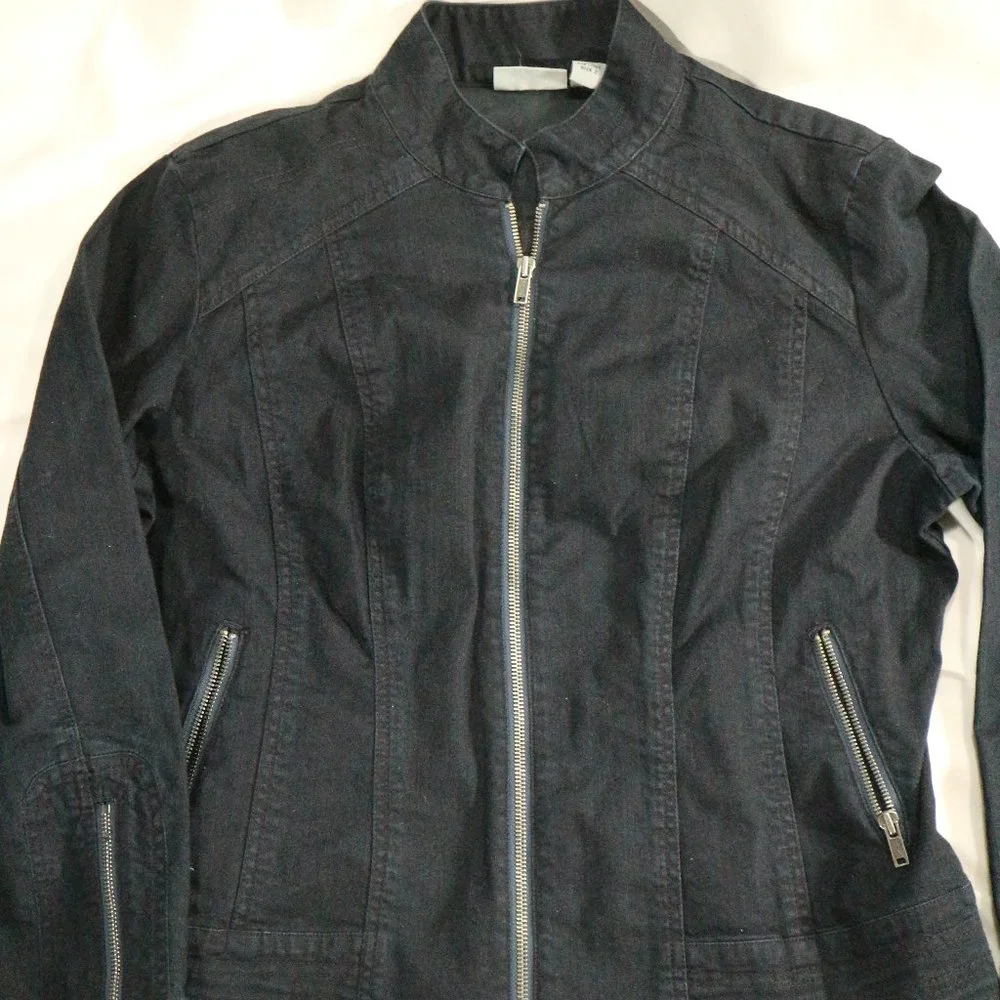CHICOS Platinum Dark Denim Full Zip Jacket Sz 2 - Picture 2 of 11